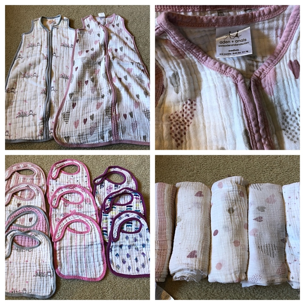 Aden and Anais Lot - Swaddles, bibs, sleep sacks